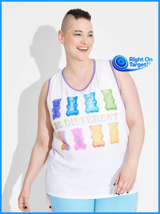 tgt Tops - 4X - Pride Adult Gummy Bear - Be Different Tank Top - White